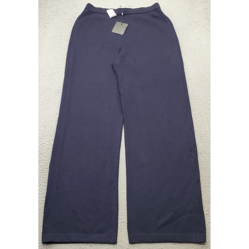 St. John Collection Pants Womens Medium Navy Santana Knit Wool Blend Wide Leg
